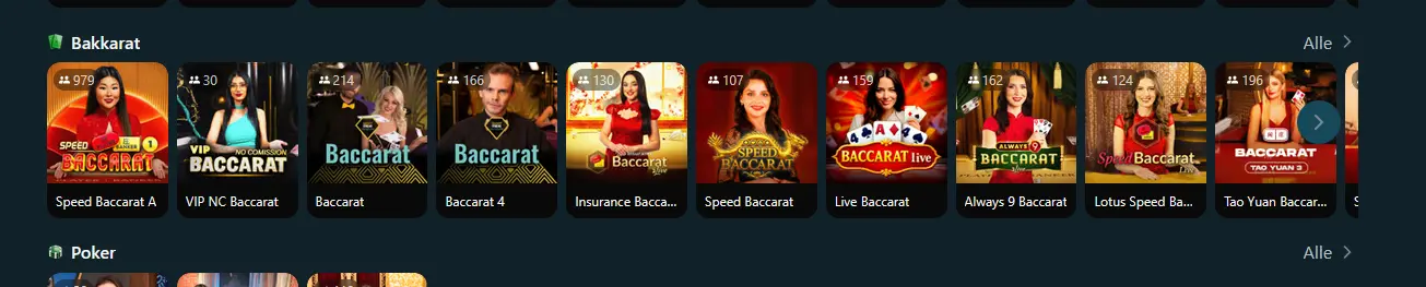 Live-Baccarat-Tisch im Royalsea Casino
