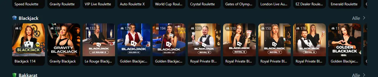 Live-Blackjack-Tische im Royalsea Casino